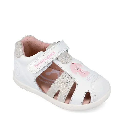 Sandale Barefoot Biomecanics Wider, Piele Naturala, Alb cu Imprimeu catel_262160-B050-21_Pebebe