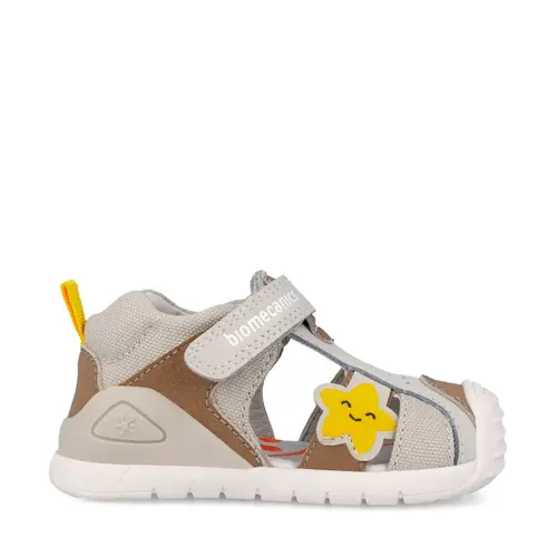 Sandale Biomecanics baieti, talpa flexibila, protectie degete, Biogateo Casual, crem cu steluta_262127-B695-19_Pebebe