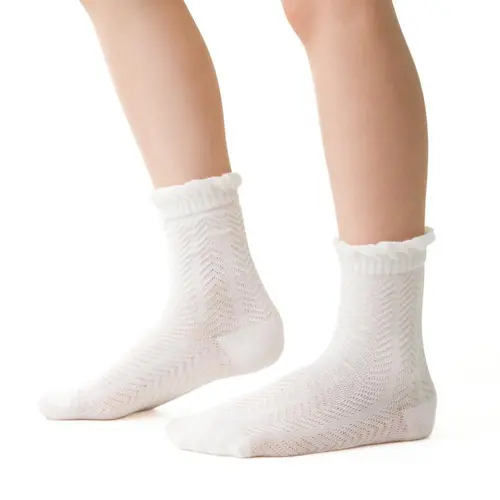 Șosete medii pentru fete, albe, cu model texturat, STEVEN_DM465014G_Pebebe