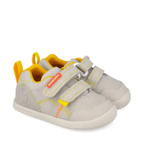 Pantofi Barefoot Biomecanics Wider Canvas cu Dublu Scai - Bej cu Accente Portocalii_262190-C891-21_Pebebe