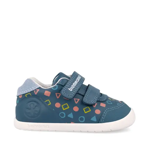 Pantofi Barefoot Biomecanics Wider, Piele Naturală, Închidere Dublă - Albastru cu Imprimeu Geometric_262166-A556-21_Pebebe