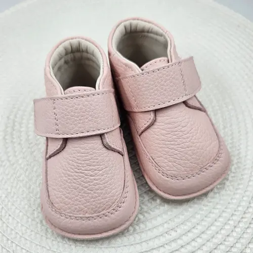 Pantofi barefoot din piele naturala pentru copii, primii pasi, inchidere cu scai si talpa din flexibila, roz_RO-14-9-24_Pebebe
