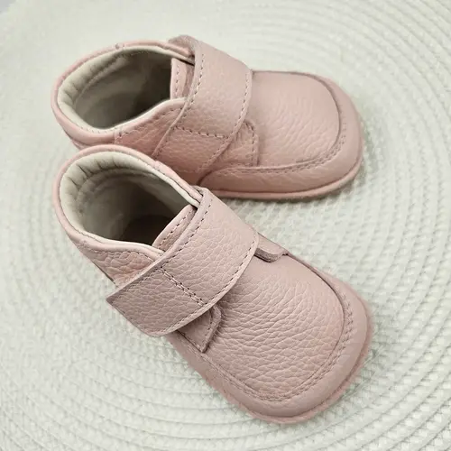 Pantofi barefoot din piele naturala pentru copii, primii pasi, inchidere cu scai si talpa din flexibila, roz_RO-14-9-24_Pebebe