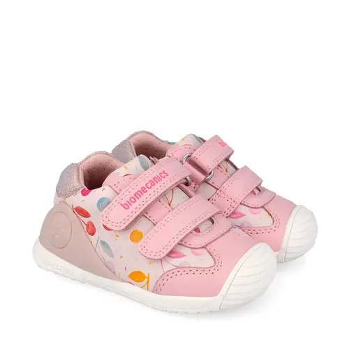 Pantofi Biomecanics fete, Biogateo Casual, primii pasi  – Roz cu Imprimeu Multicolor_262102-A779-19_Pebebe