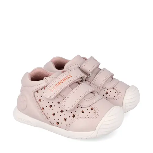 Pantofi Biomecanics fete, Biogateo Casual, primii pasi  – Roz Pudrat cu Steluțe_262101-A779-19_Pebebe