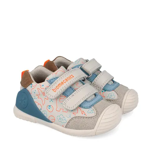 Pantofi Biomecanics pentru Băieței Biogateo Casual – Bej-Alb cu Imprimeu Dinozauri_262120-B695-20_Pebebe