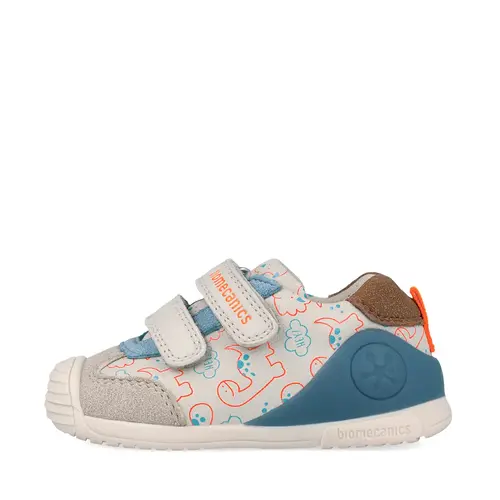 Pantofi Biomecanics pentru Băieței Biogateo Casual – Bej-Alb cu Imprimeu Dinozauri_262120-B695-20_Pebebe