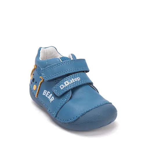 Pantofi D.D. Step băieți, primii pasi, piele naturala, talpa flexibila, albastru cu urs_S015-61472A-20_Pebebe