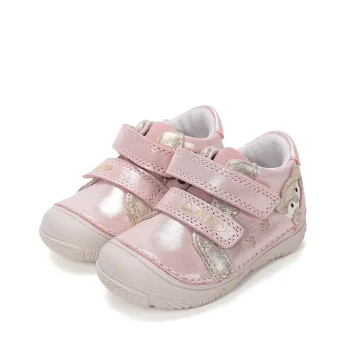 Pantofi D.D Step Fete, piele naturală, captuseală din piele, talpă flexibilă, roz sidef, cu pisicuța_S082-61703F-20_Pebebe