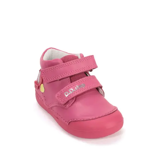 Pantofi D.D. Step fete, piele naturala, primii pași, talpa felxibilă, fuchsia, design cu inimoare_S066-61412-20_Pebebe