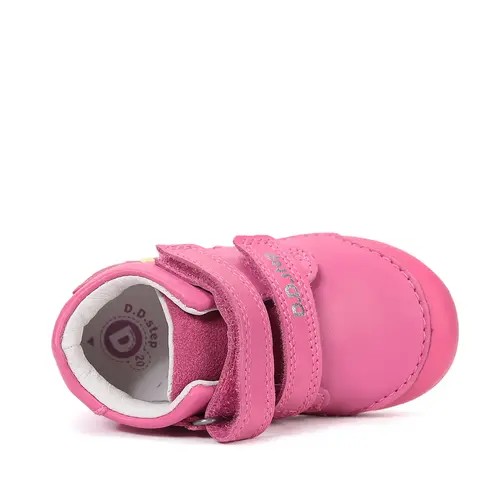 Pantofi D.D. Step fete, piele naturala, primii pași, talpa felxibilă, fuchsia, design cu inimoare_S066-61412-20_Pebebe