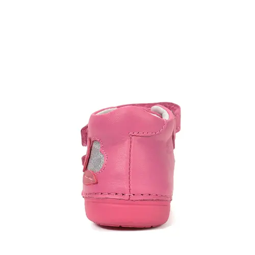 Pantofi D.D. Step fete, piele naturala, primii pași, talpa felxibilă, fuchsia, design cu inimoare_S066-61412-20_Pebebe