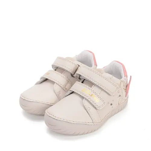 Pantofi D.D Step fete, piele naturala, talpă flexibilă, LED, crem cu unicorn_S050-61970M-26_Pebebe