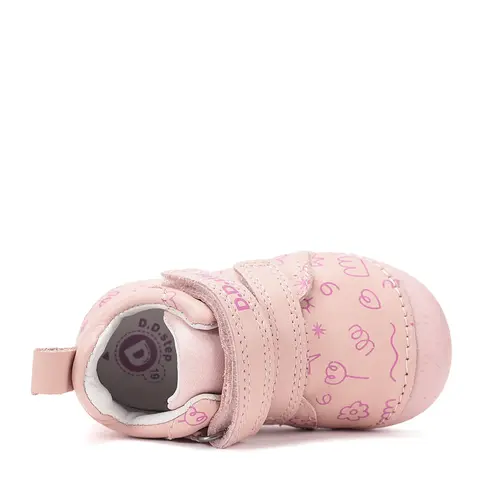 Pantofi D.D. Step fete, primii pasi, piele naturala, talpa flexibila, roz cu imprimeu flori_S015-61675A-20_Pebebe