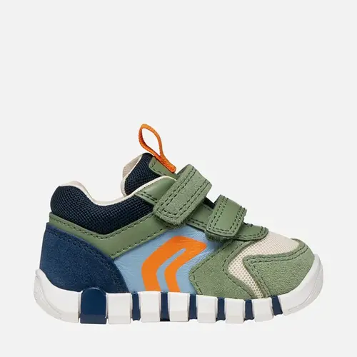 Pantofi Geox băieți, piele naturala, brant antibacterian, Geox Respira, Iupidoo, olive si bleumarin_B3555D-02214-CD3F4-18_Pebebe