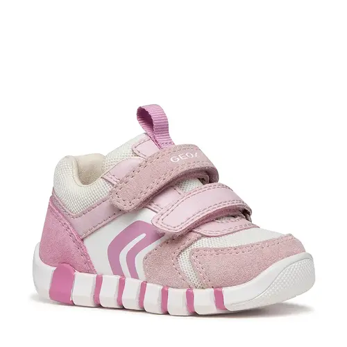 Pantofi Geox fete, piele naturala, brant antibacterian, Geox Respira, Iupidoo, roz cu alb_B3558C-02214-C5825-18_Pebebe