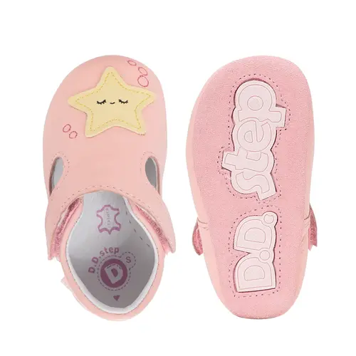 Pantofi interior D.D Step, piele naturala, roz cu steluță_K1596-61962-18/19_Pebebe