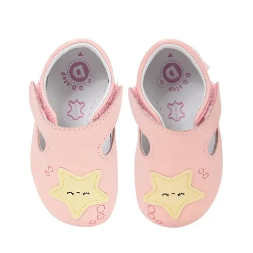 Pantofi interior D.D Step, piele naturala, roz cu steluță_K1596-61962-18/19_Pebebe