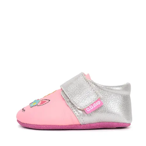 Pantofi interior D.D Step, piele naturala, roz cu unicorn_ K1596-61702-18/19_Pebebe