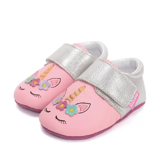 Pantofi interior D.D Step, piele naturala, roz cu unicorn_ K1596-61702-18/19_Pebebe