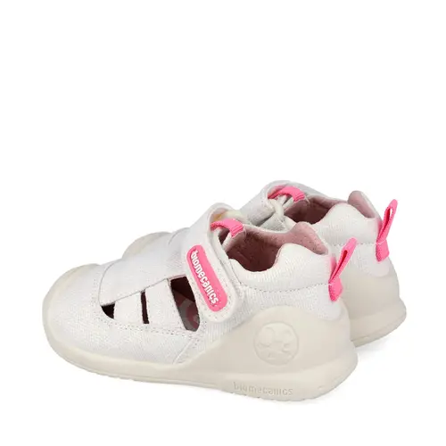 Sandale Biomecanics, Material Textil, Biogateo Canvas - Alb cu Accente Roz_262179-B050-19_Pebebe