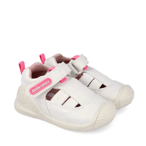Sandale Biomecanics, Material Textil, Biogateo Canvas - Alb cu Accente Roz_262179-B050-19_Pebebe