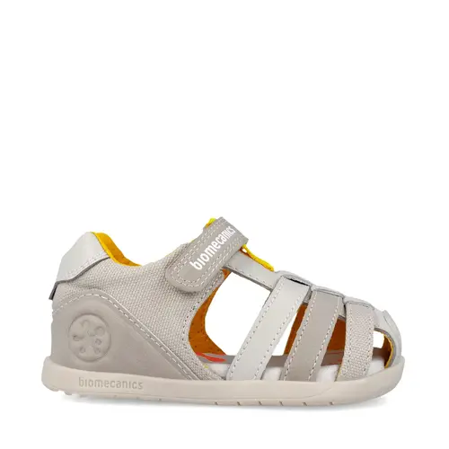 Sandale Barefoot Biomecanics Wider, Material Textil și Piele - Bej cu Detalii Galbene_262168-B695-20_Pebebe