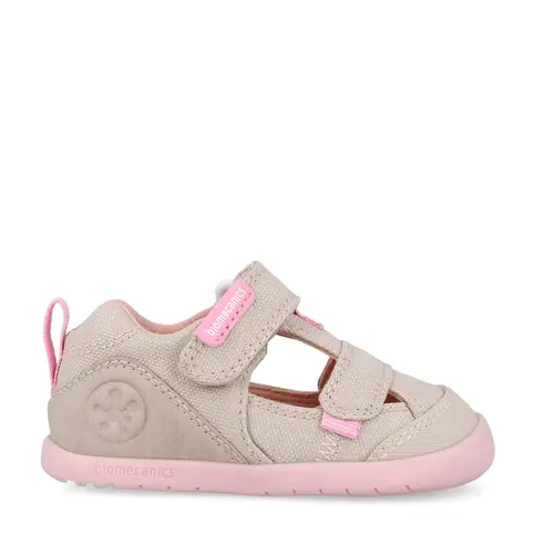 Sandale Barefoot Baieți, Biomecanics Wider Canvas cu Dublu Scai - Bej cu Accente roz_262191-F884-20_Pebebe