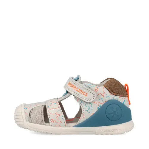 Sandale Biomecanics baieti, Biogateo, Piele Naturală, Bej cu Imprimeu Dinozauri_262125-B695-20_Pebebe