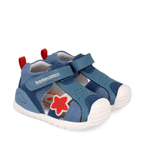 Sandale Biomecanics baieti, talpa flexibila, protectie degete, Biogateo Casual, albastru cu steluta_262127-A631-20_Pebebe