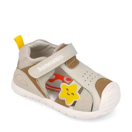 Sandale Biomecanics baieti, talpa flexibila, protectie degete, Biogateo Casual, crem cu steluta_262127-B695-19_Pebebe