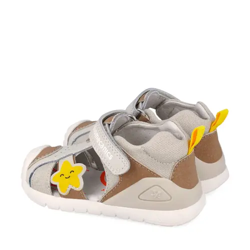 Sandale Biomecanics baieti, talpa flexibila, protectie degete, Biogateo Casual, crem cu steluta_262127-B695-19_Pebebe
