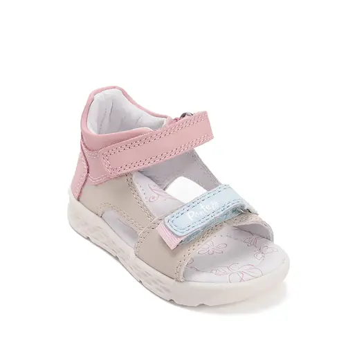 Sandale cu supinatie, piele naturala, vârf deschis, crem cu roz, Ponte20_DA05-6-1884B-22_Pebebe