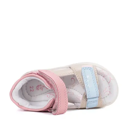 Sandale cu supinatie, piele naturala, vârf deschis, crem cu roz, Ponte20_DA05-6-1884B-22_Pebebe