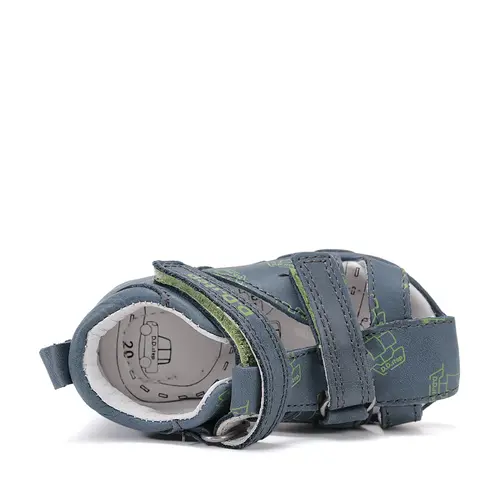 Sandale D.D. Step băieți, piele naturală, bleumarin cu imprimeu bărcuță_G064-61383B-20_Pebebe