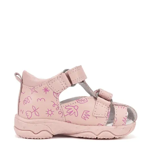 Sandale D.D. Step fete, piele naturala, roz cu imprimeu flori_G064-61994A-21_Pebebe