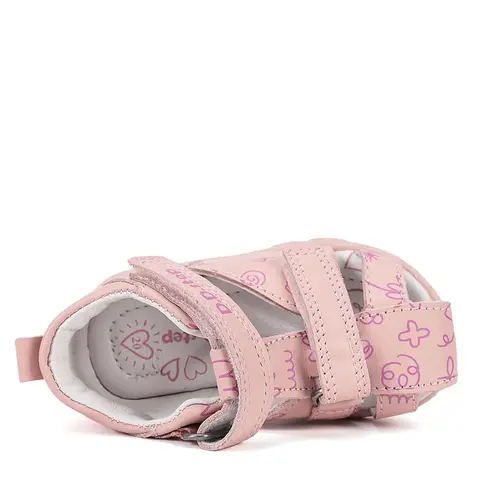 Sandale D.D. Step fete, piele naturala, roz cu imprimeu flori_G064-61994A-21_Pebebe
