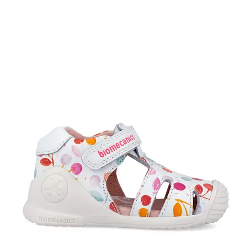 Sandale Închise Biomecanics Biogateo pentru Fetițe, Protecție Degete – Alb cu Imprimeu Multicolor_262104-B050-19_Pebebe