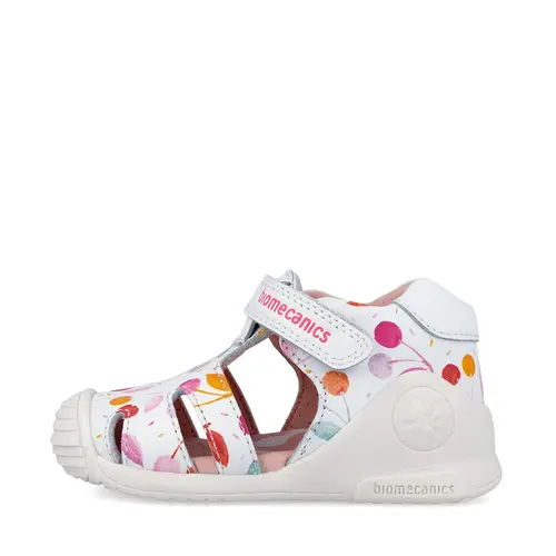Sandale Închise Biomecanics Biogateo pentru Fetițe, Protecție Degete – Alb cu Imprimeu Multicolor_262104-B050-19_Pebebe