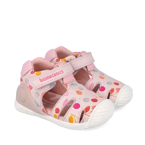 Sandale Închise Biomecanics Biogateo pentru Fetițe, Protecție Degete – Roz cu Imprimeu Multicolor_262104-A779-20_Pebebe