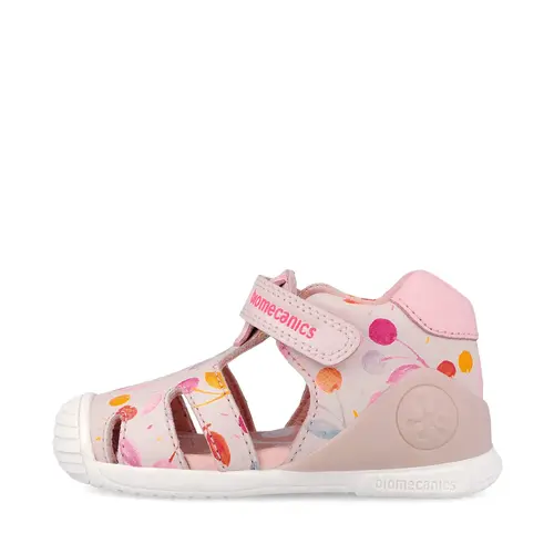 Sandale Închise Biomecanics Biogateo pentru Fetițe, Protecție Degete – Roz cu Imprimeu Multicolor_262104-A779-20_Pebebe