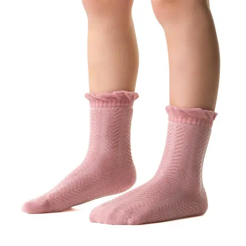 Sosete medii pentru fete, roz, cu model texturat, STEVEN_DM467014G_Pebebe