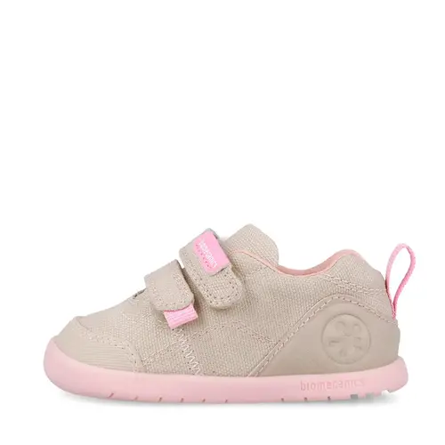 Pantofi Barefoot Biomecanics Wider Canvas cu Dublu Scai - Bej cu Accente Roz_262190-F884-20_Pebebe