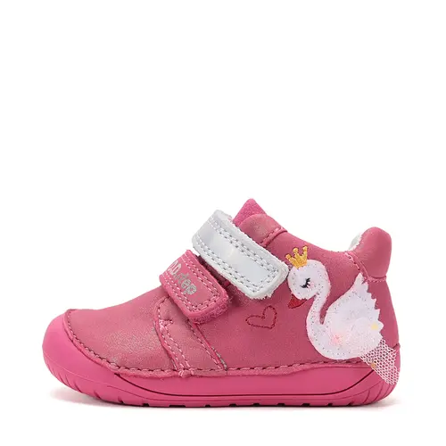 Pantofi Barefoot D.D. Step fete, piele naturala, primii pasi, fuchsia sidef, design cu lebadă_S070-61837B-20_Pebebe