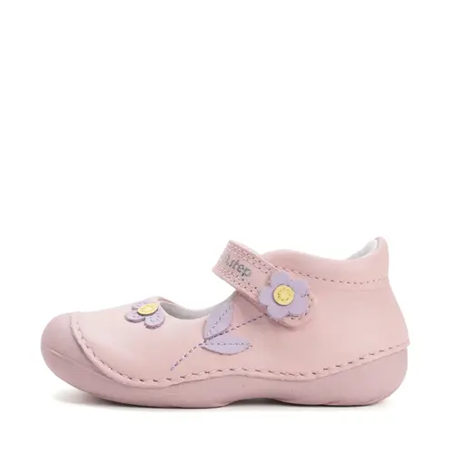 Pantofi fete, piele naturala, decupati, primii pași, roz cu flori, D.D. Step_H015-61614A-20_Pebebe