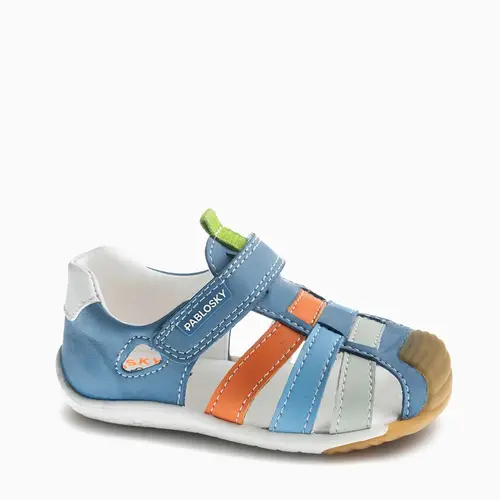 Sandale Barefoot baieti, Pablosky, albastru bareta portocalie, Nobuck-Tech, inchidere cu scai_069844-24_Pebebe