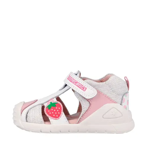 Sandale Biomecanics fete, talpa flexibila, protectie degete, Biogateo Casual, alb cu capsuna_262110-B050-19_Pebebe