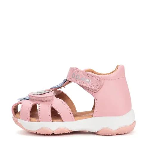 Sandale D.D. Step fete, piele naturală, roz cu imprimeu flori_G064-61849B-21_Pebebe