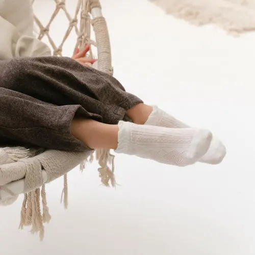 Șosete ecru până la gleznă pentru fete, cu model, STEVEN_ZH016004W_Pebebe