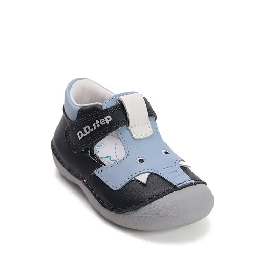 Pantofi baieti, piele naturala, decupati, primii pași, bleumarin cu elefant, D.D. Step_H015-61484-19_Pebebe